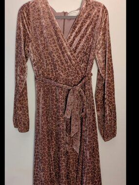 Arbor & Co Pink Velvet Floral Midi Dress Wedding Guest Bridesmaid Size Large